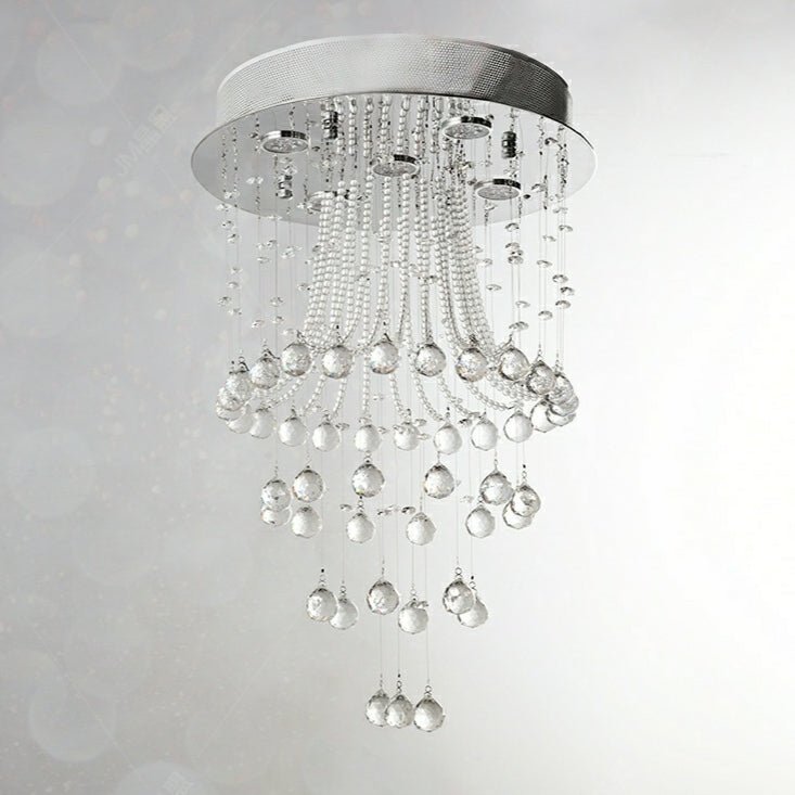 Flush Mounted Crystal Drops Chandelier Elegant Ceiling Light Fixture For Bedroom/ Living Room-Nobipets