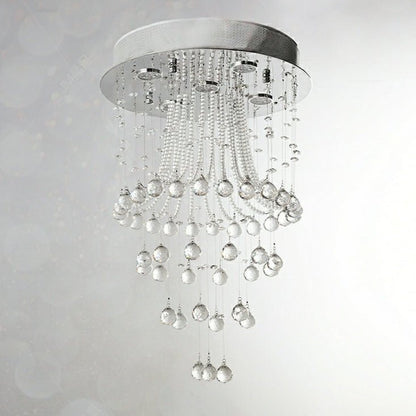Flush Mounted Crystal Drops Chandelier Elegant Ceiling Light Fixture For Bedroom/ Living Room-Nobipets