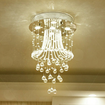 Flush Mounted Crystal Drops Chandelier Elegant Ceiling Light Fixture For Bedroom/ Living Room-Nobipets