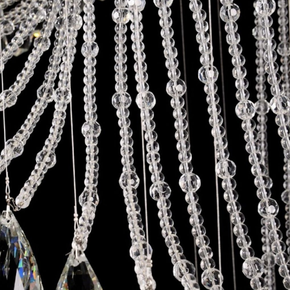 Flush Mounted Spiral Crystal Drops Chandelier Round LED Ceiling Lighting Fixture For Foyer Staircase/ Hotel Entrance-Nobipets