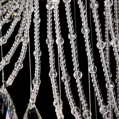 Flush Mounted Spiral Crystal Drops Chandelier Round LED Ceiling Lighting Fixture For Foyer Staircase/ Hotel Entrance-Nobipets