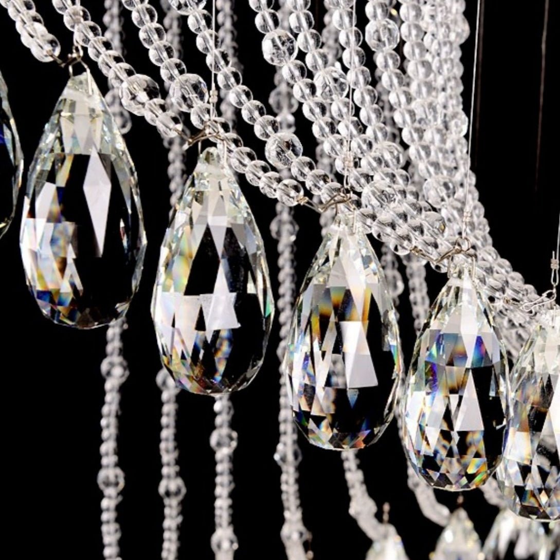 Flush Mounted Spiral Crystal Drops Chandelier Round LED Ceiling Lighting Fixture For Foyer Staircase/ Hotel Entrance-Nobipets