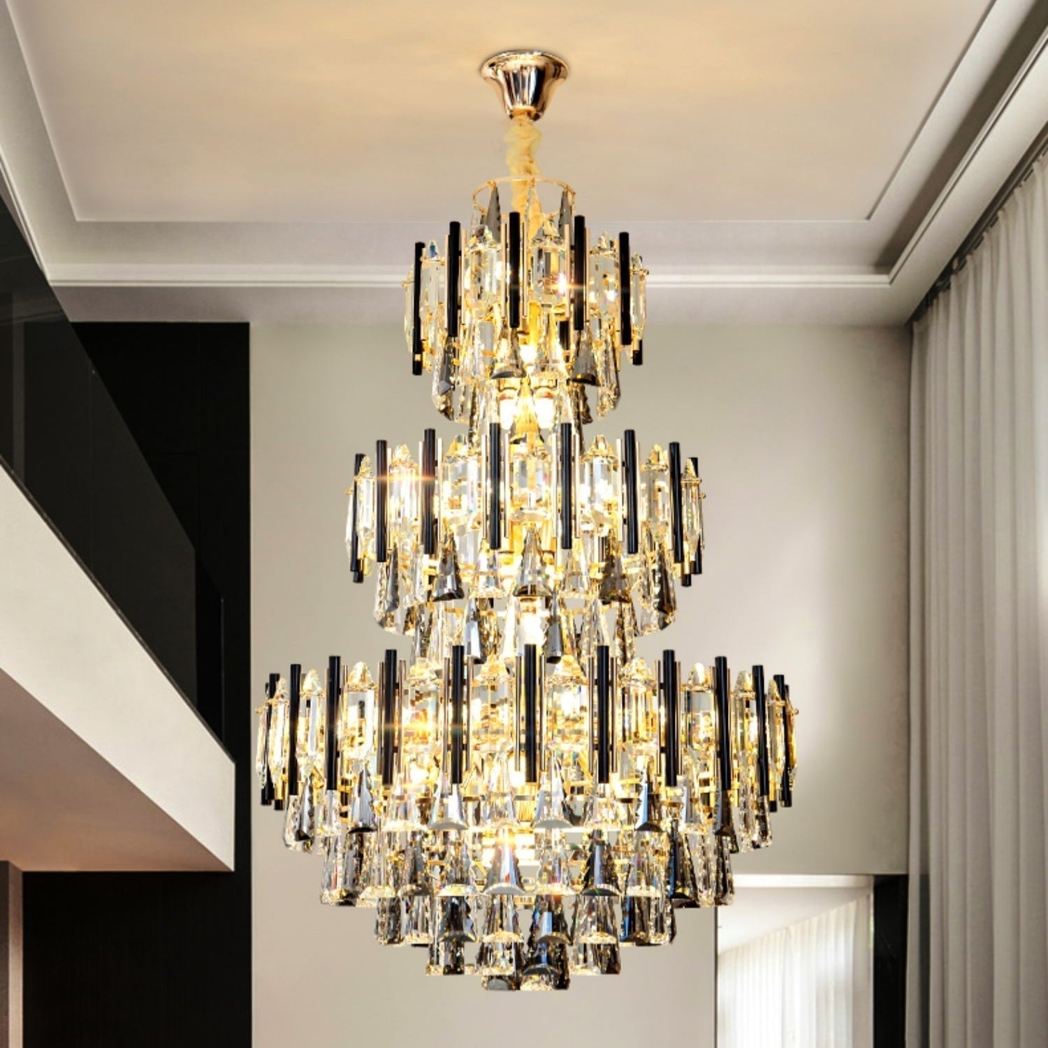 Foyer 3 Layers Extra Large Crystal Chandelier For Living Room Staircase Ceiling Lighting Fixture-Nobipets