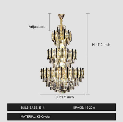 Foyer 3 Layers Extra Large Crystal Chandelier For Living Room Staircase Ceiling Lighting Fixture-Nobipets