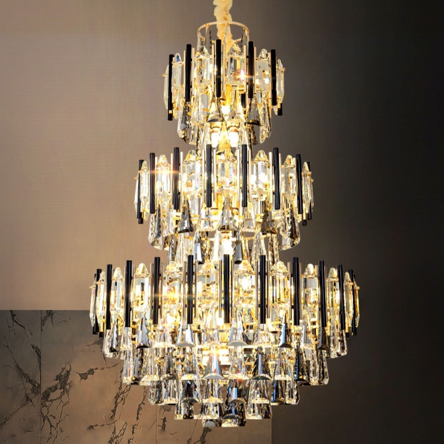 Foyer 3 Layers Extra Large Crystal Chandelier For Living Room Staircase Ceiling Lighting Fixture-Nobipets