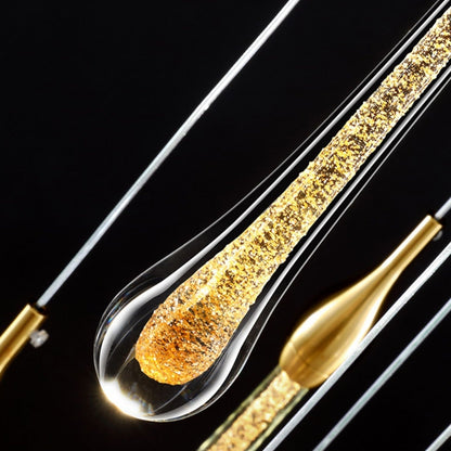 Foyer Glass Drops Pendant Chandelier Spiral Staircase High Ceiling Light Fixture In Gold Finish-Nobipets