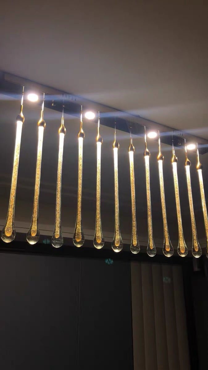 Foyer Glass Drops Pendant Chandelier Spiral Staircase High Ceiling Light Fixture In Gold Finish-Nobipets