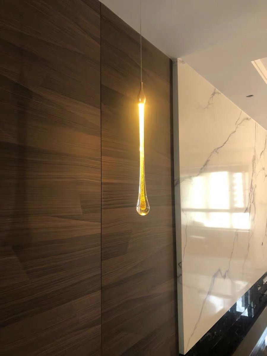 Foyer Glass Drops Pendant Chandelier Spiral Staircase High Ceiling Light Fixture In Gold Finish-Nobipets