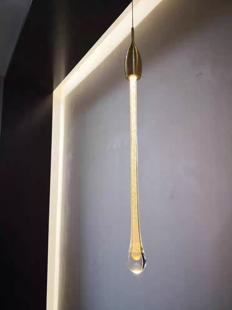 Foyer Glass Drops Pendant Chandelier Spiral Staircase High Ceiling Light Fixture In Gold Finish-Nobipets