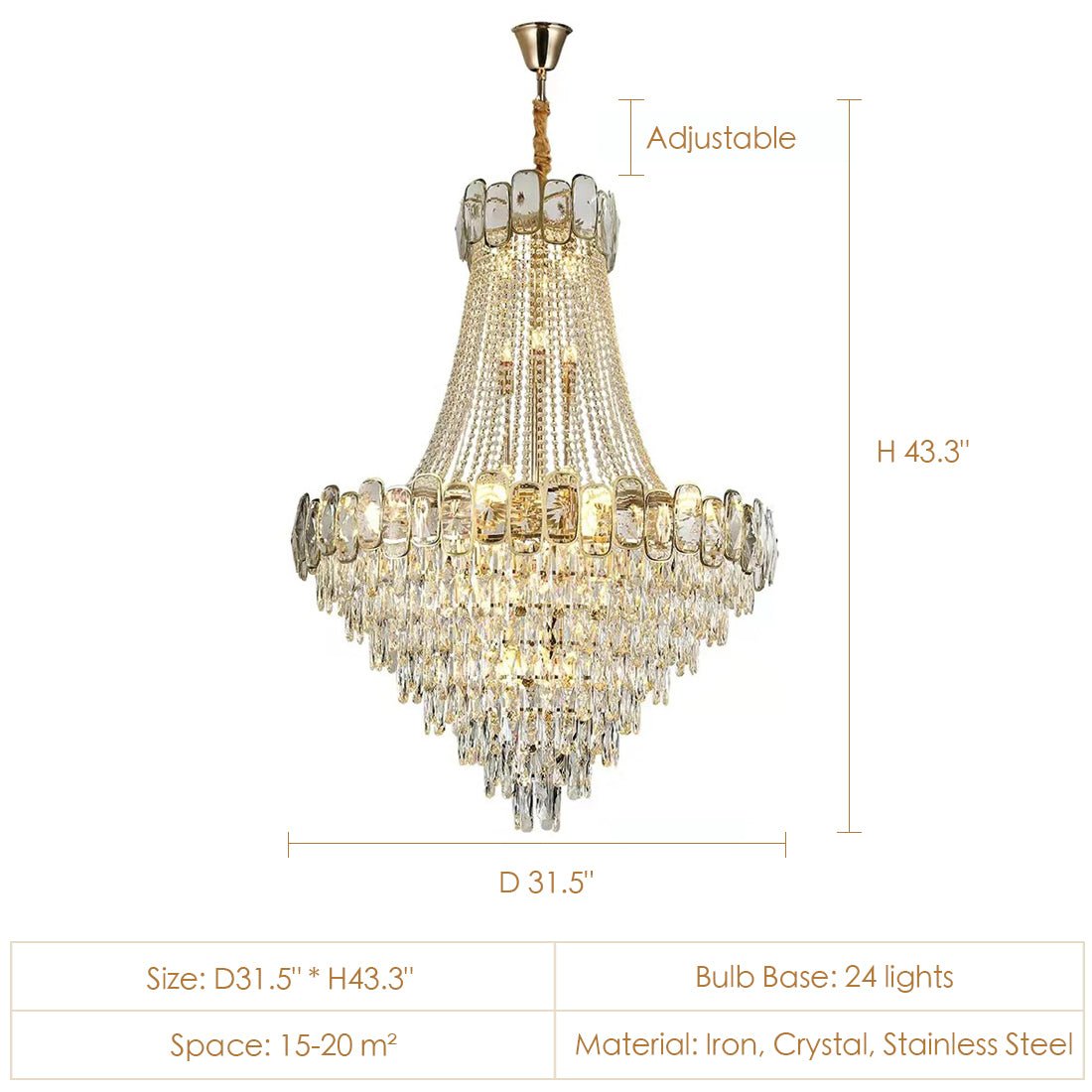 Foyer Staircase Chandelier Luxury K9 Crystal Ceiling Light For Living Room / Hallway-Nobipets
