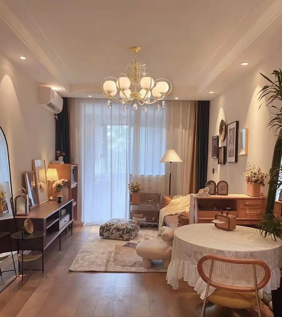French Modern Minimalist Cream Style Dome Chandelier for Living Room/Bedroom-Nobipets