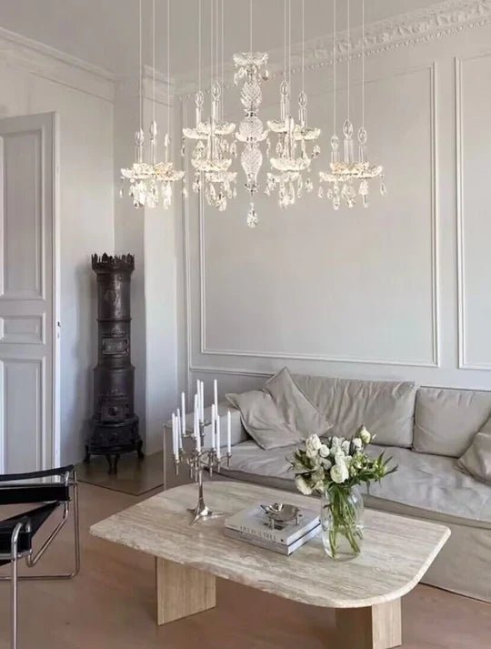 French Romantic Candle Crystal Chandelier White Modern Art Creative Pendant Light For Living Room/Dining Room/Bedroom-Nobipets