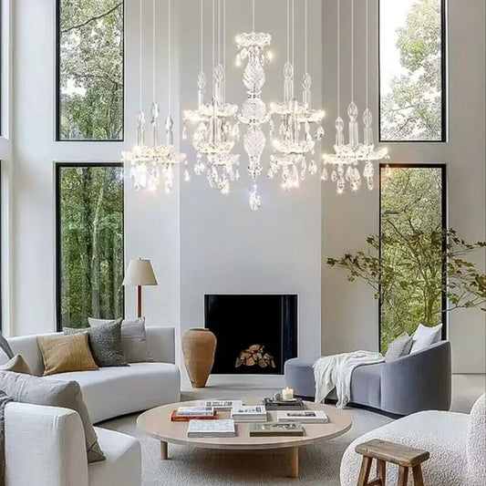 French Romantic Candle Crystal Chandelier White Modern Art Creative Pendant Light For Living Room/Dining Room/Bedroom-Nobipets