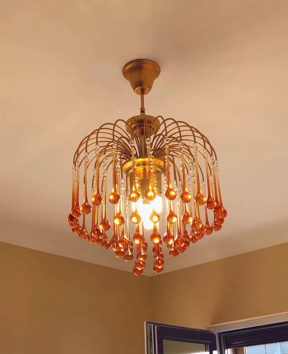 French Style Bedroom Small Creative Chandelier Vintage Romantic Warm Vibe Amber Waterdrop Light Fixture for Restaurant Dining Room Kids Room-Nobipets