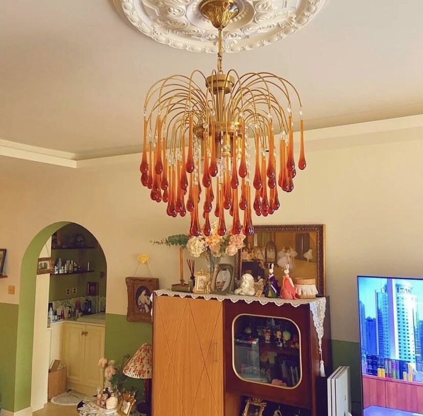 French Style Bedroom Small Creative Chandelier Vintage Romantic Warm Vibe Amber Waterdrop Light Fixture for Restaurant Dining Room Kids Room-Nobipets
