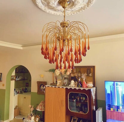 French Style Bedroom Small Creative Chandelier Vintage Romantic Warm Vibe Amber Waterdrop Light Fixture for Restaurant Dining Room Kids Room-Nobipets