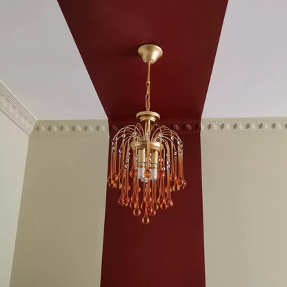 French Style Bedroom Small Creative Chandelier Vintage Romantic Warm Vibe Amber Waterdrop Light Fixture for Restaurant Dining Room Kids Room-Nobipets