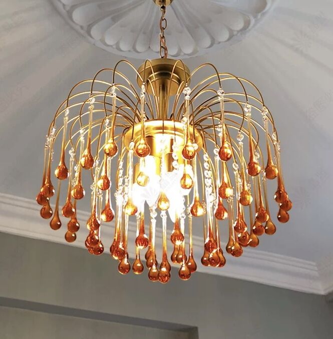 French Style Bedroom Small Creative Chandelier Vintage Romantic Warm Vibe Amber Waterdrop Light Fixture for Restaurant Dining Room Kids Room-Nobipets