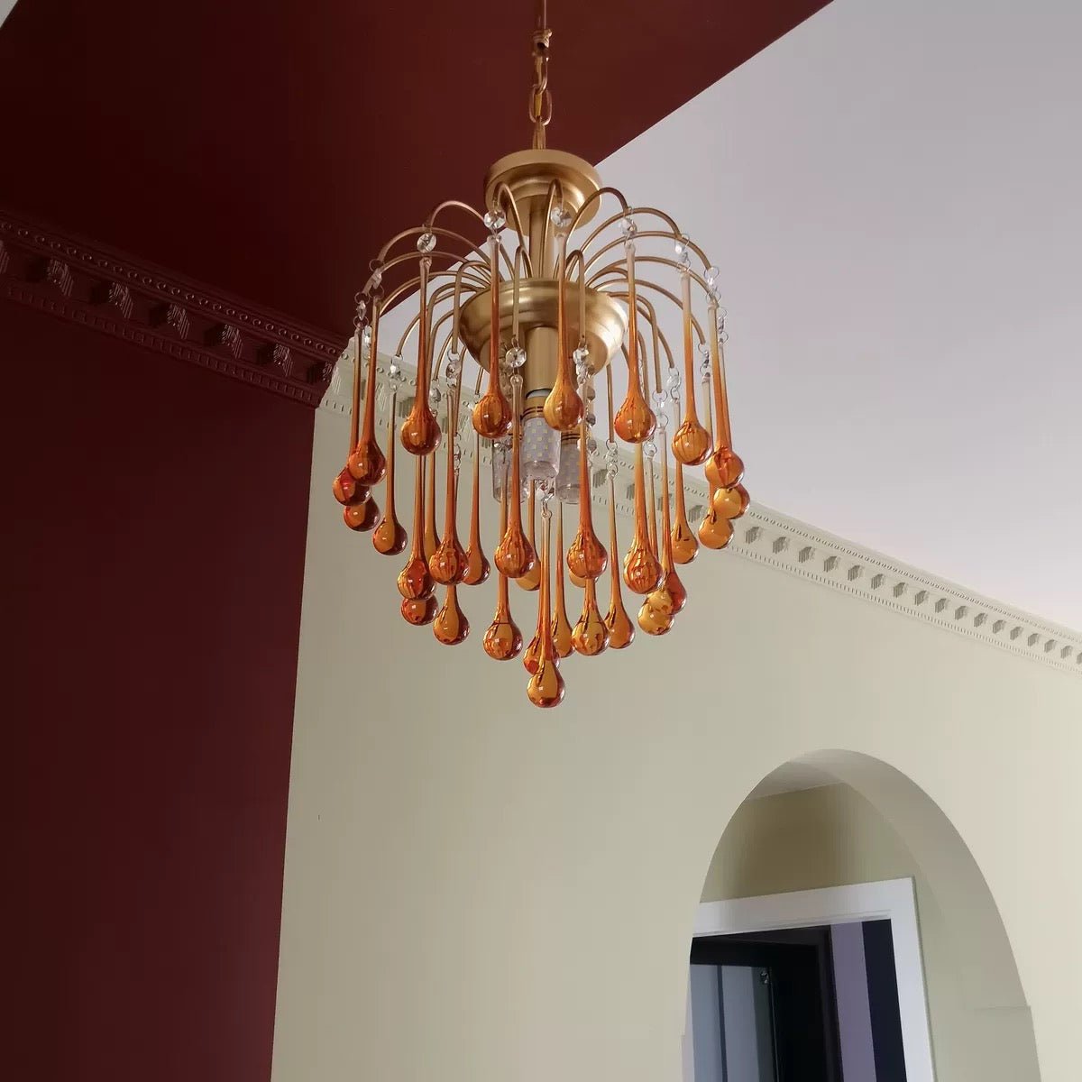 French Style Bedroom Small Creative Chandelier Vintage Romantic Warm Vibe Amber Waterdrop Light Fixture for Restaurant Dining Room Kids Room-Nobipets