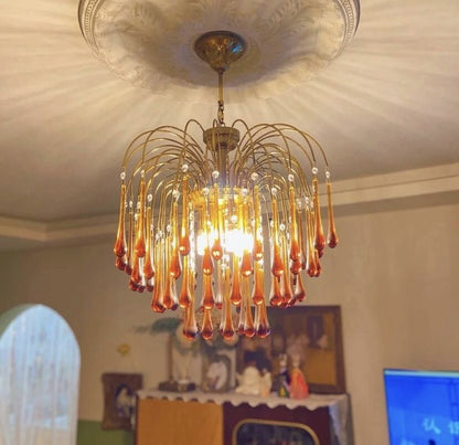 French Style Bedroom Small Creative Chandelier Vintage Romantic Warm Vibe Amber Waterdrop Light Fixture for Restaurant Dining Room Kids Room-Nobipets