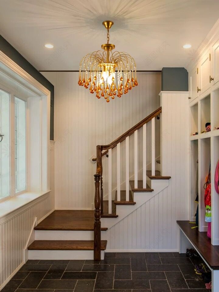 French Style Bedroom Small Creative Chandelier Vintage Romantic Warm Vibe Amber Waterdrop Light Fixture for Restaurant Dining Room Kids Room-Nobipets