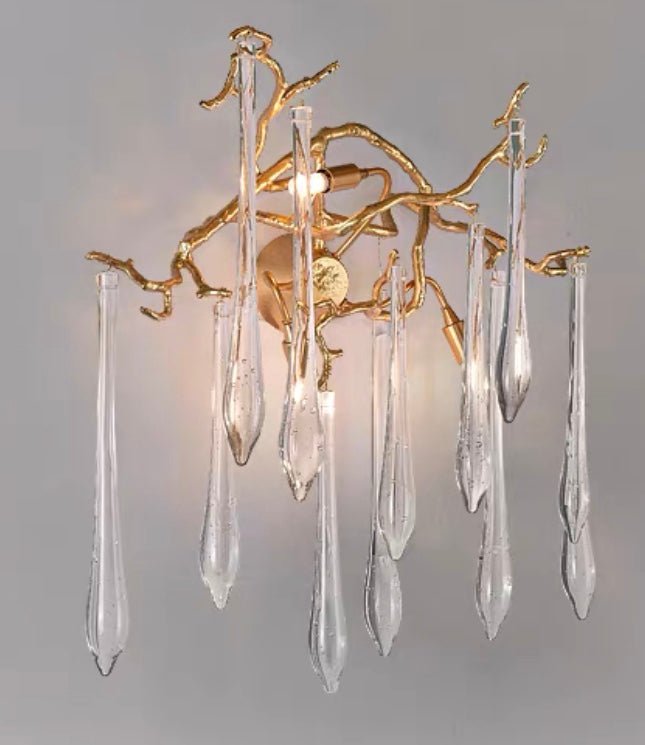 French Style Living Room Branch Crystal Drops Chandelier Modern Copper Gold Finish Dining Room Ceiling Lighting Fixture-Nobipets