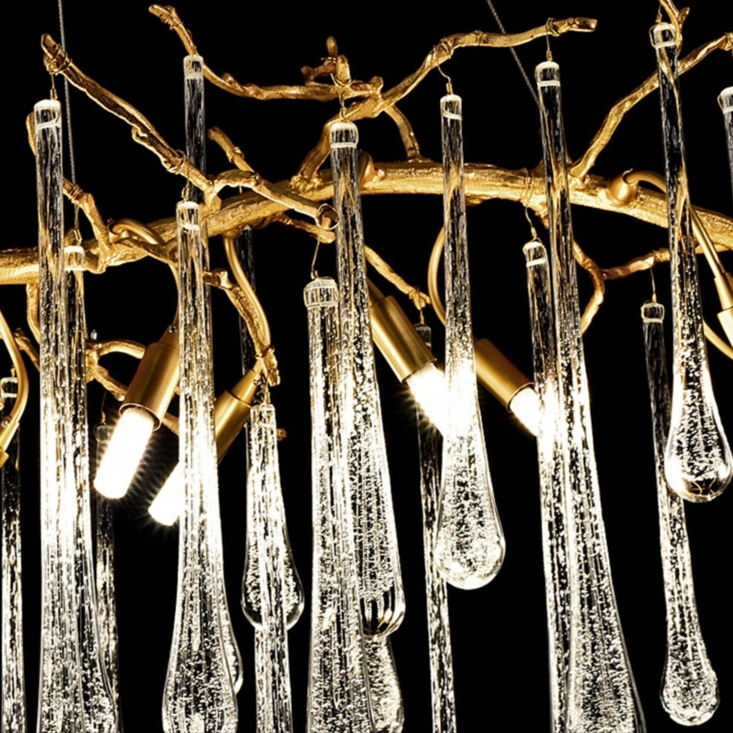 French Style Living Room Branch Crystal Drops Chandelier Modern Copper Gold Finish Dining Room Ceiling Lighting Fixture-Nobipets
