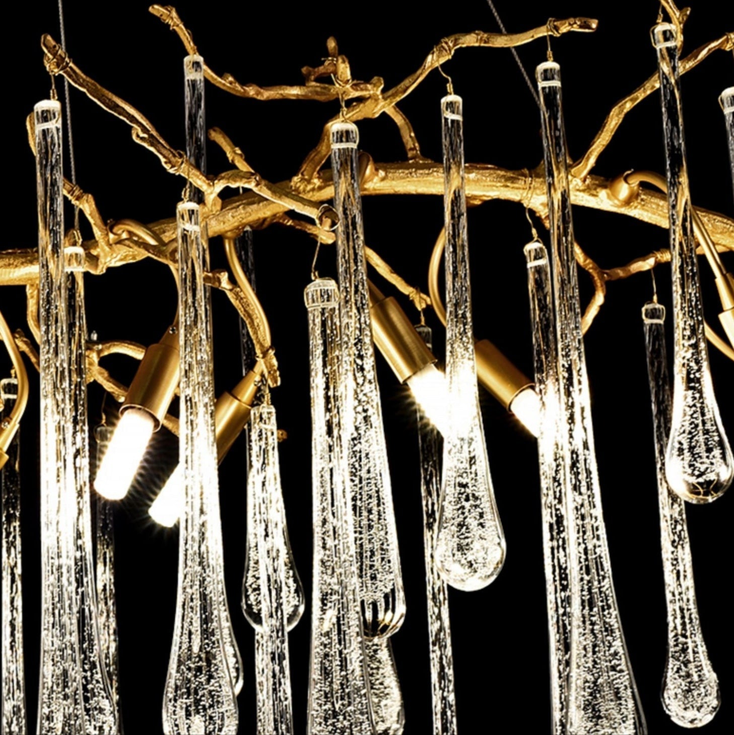 French Style Living Room Branch Crystal Drops Chandelier Modern Copper Gold Finish Dining Room Ceiling Lighting Fixture-Nobipets
