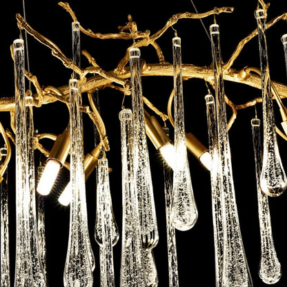 French Style Living Room Branch Crystal Drops Chandelier Modern Copper Gold Finish Dining Room Ceiling Lighting Fixture-Nobipets