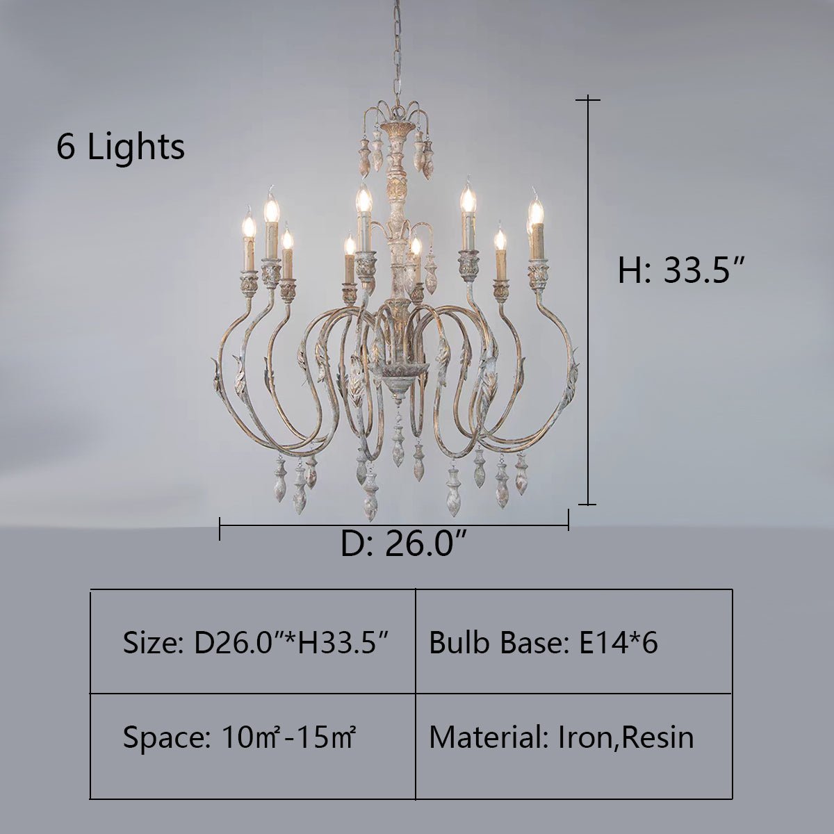 French Vintage Candle Chandelier for Living Room/Bedroom-Nobipets