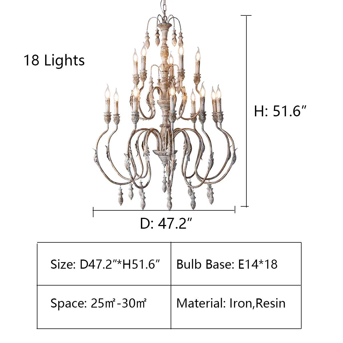 French Vintage Candle Chandelier for Living Room/Bedroom-Nobipets