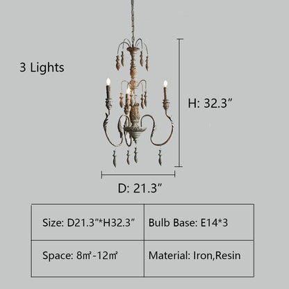 French Vintage Candle Chandelier for Living Room/Bedroom-Nobipets