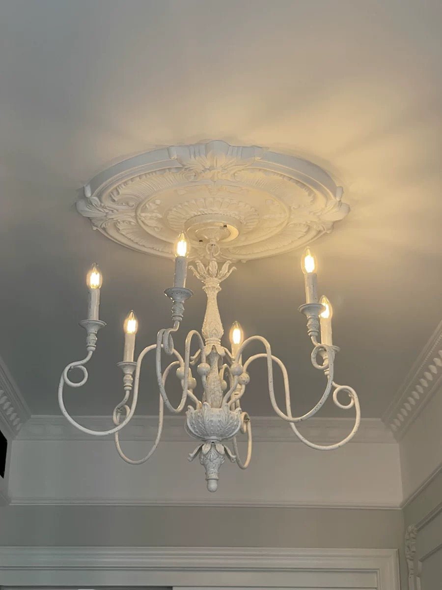 French Vintage Country Style White Rustic Iron Art Chandelier 6/8 Lights for Dining Room Bedroom Living Room-Nobipets