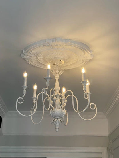 French Vintage Country Style White Rustic Iron Art Chandelier 6/8 Lights for Dining Room Bedroom Living Room-Nobipets