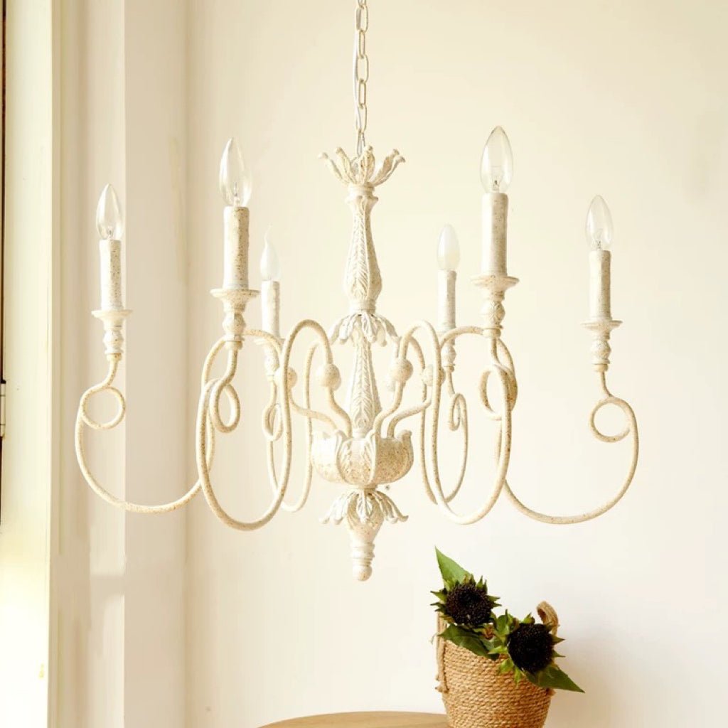 French Vintage Country Style White Rustic Iron Art Chandelier 6/8 Lights for Dining Room Bedroom Living Room-Nobipets
