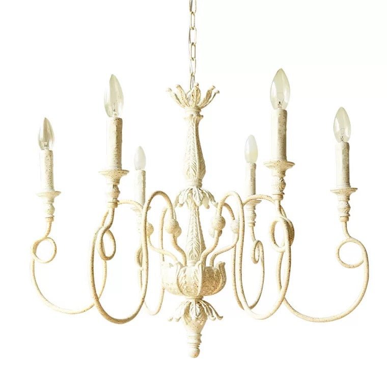 French Vintage Country Style White Rustic Iron Art Chandelier 6/8 Lights for Dining Room Bedroom Living Room-Nobipets