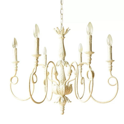 French Vintage Country Style White Rustic Iron Art Chandelier 6/8 Lights for Dining Room Bedroom Living Room-Nobipets