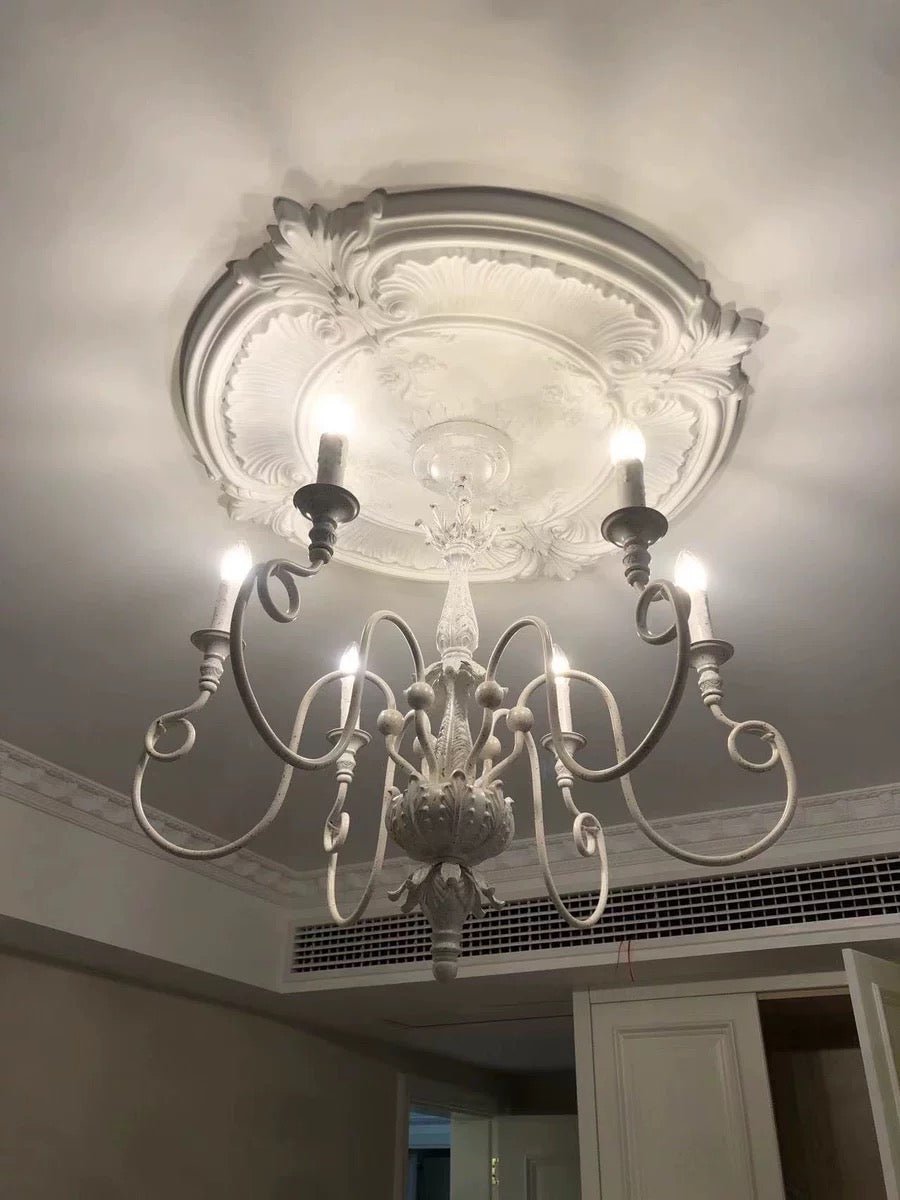 French Vintage Country Style White Rustic Iron Art Chandelier 6/8 Lights for Dining Room Bedroom Living Room-Nobipets
