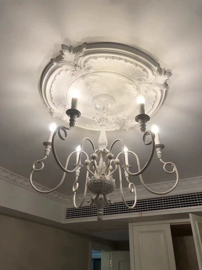 French Vintage Country Style White Rustic Iron Art Chandelier 6/8 Lights for Dining Room Bedroom Living Room-Nobipets