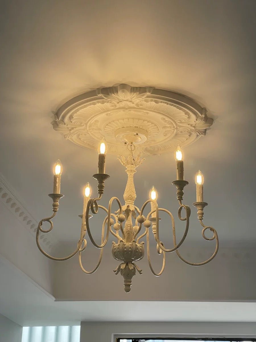 French Vintage Country Style White Rustic Iron Art Chandelier 6/8 Lights for Dining Room Bedroom Living Room-Nobipets
