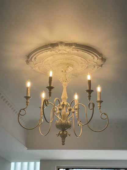 French Vintage Country Style White Rustic Iron Art Chandelier 6/8 Lights for Dining Room Bedroom Living Room-Nobipets