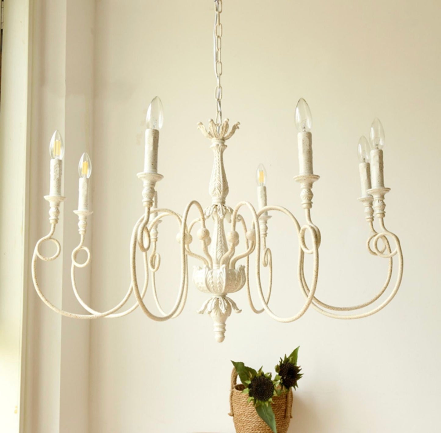 French Vintage Country Style White Rustic Iron Art Chandelier 6/8 Lights for Dining Room Bedroom Living Room-Nobipets