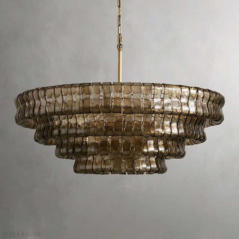 Ghiaccio Round Chandelier in Glass Brass 36"-Nobipets