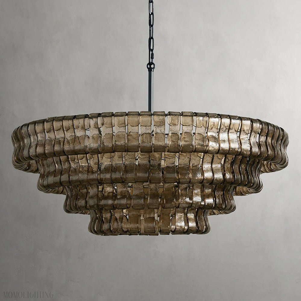 Ghiaccio Round Chandelier in Glass Brass 36"-Nobipets