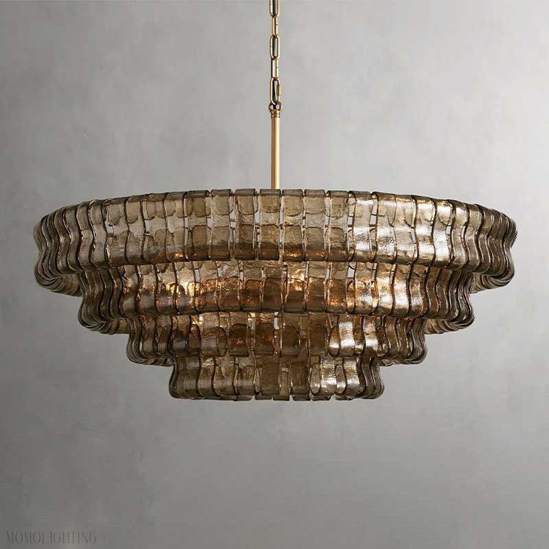 Ghiaccio Round Chandelier in Glass Brass 36"-Nobipets