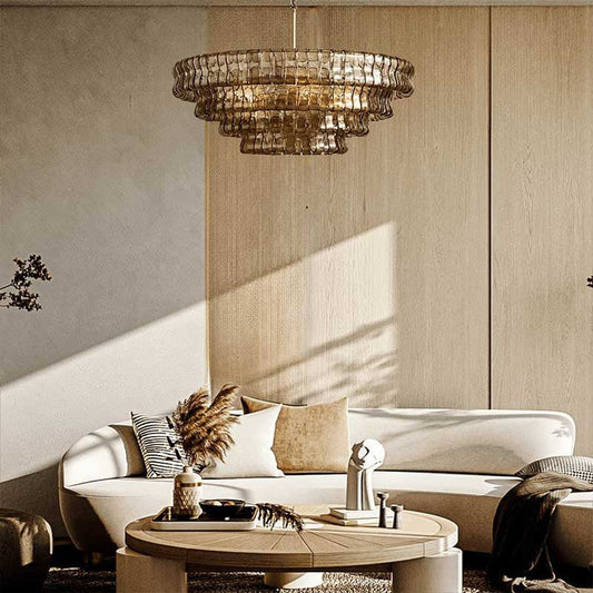Ghiaccio Round Chandelier in Glass Brass 36"-Nobipets