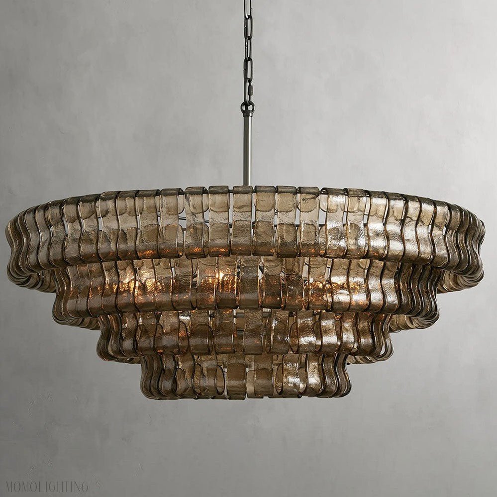 Ghiaccio Round Chandelier in Glass Brass 36"-Nobipets