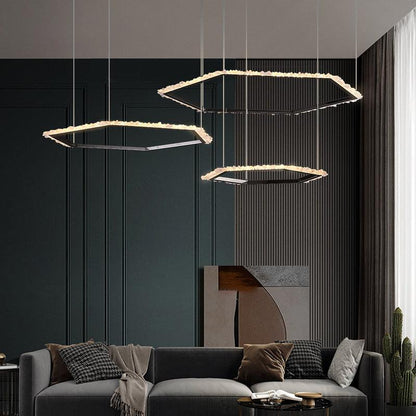 Gina Hexagonal Rock Crystal Black Ring Chandelier-Nobipets