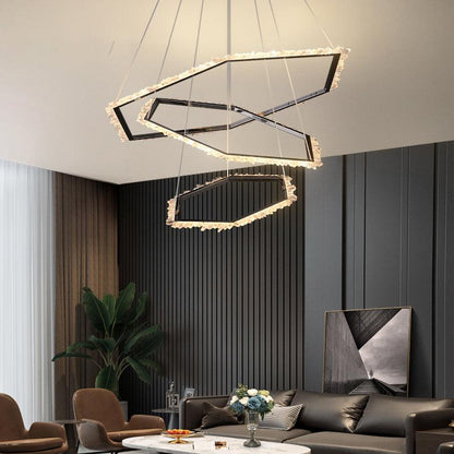 Gina Hexagonal Rock Crystal Black Ring Chandelier-Nobipets