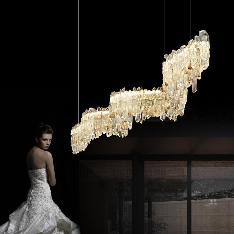 Gina Rock Crystal Linear Chandelier-Nobipets